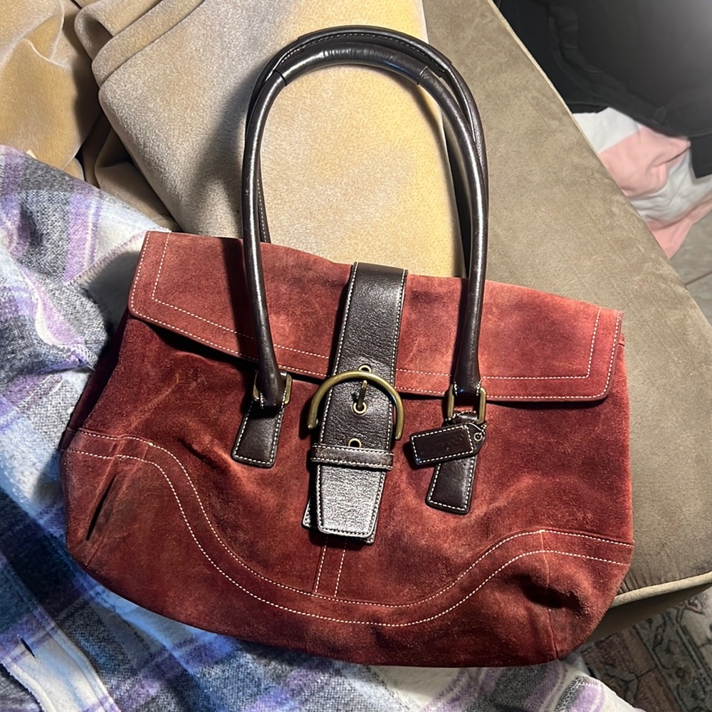 Vintage Burgundy Coach Suede Leather Satchel Bag